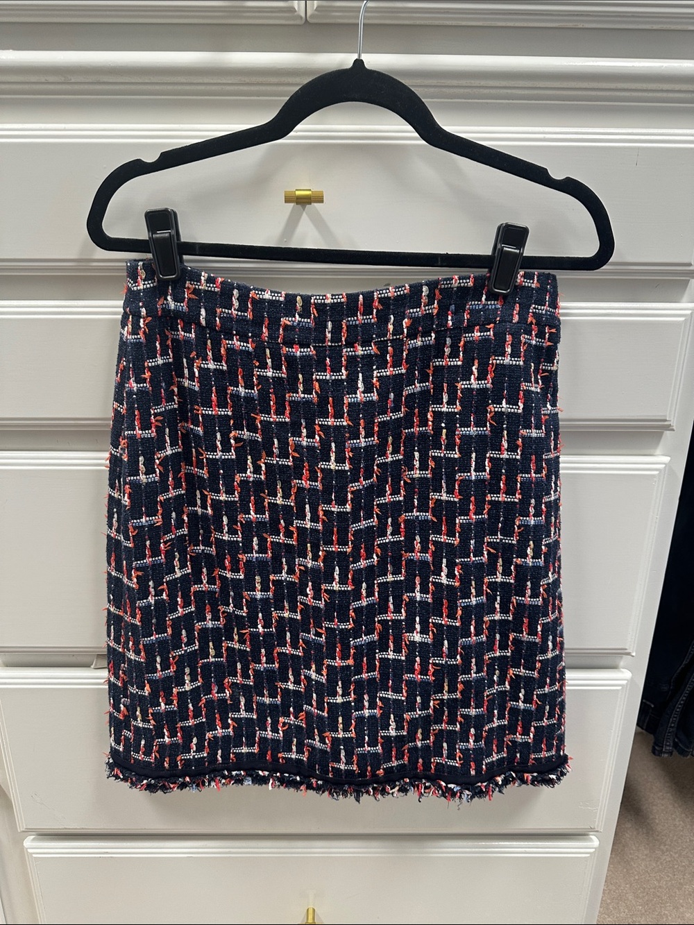 kate spade Navy Tweed Pencil Skirt with Red & White Details